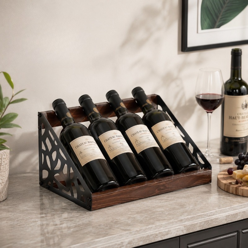 Home Bar Stand - ホームバー木製ワインラック ワインボトルホルダー レトロ中空鉄製カクテル棚 ディスプレイ ウイスキーショーケーススタンド バーアクセサリー