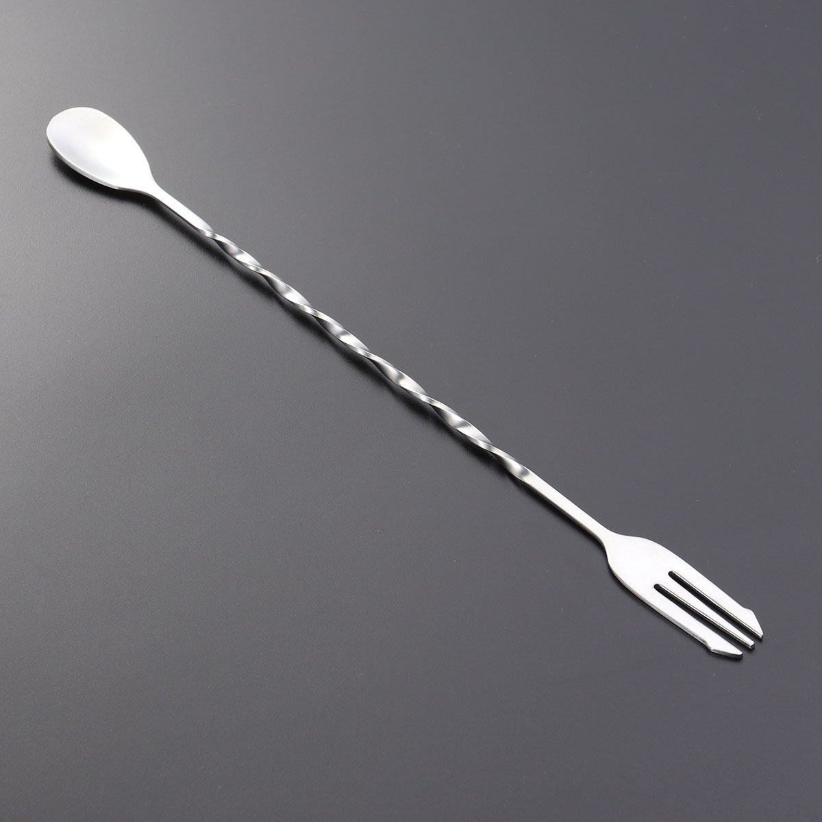 Bar Spoon Twisted - ツイストスプーンミキシングフォーク 304ステンレススチール製スウィズルスティック 32cm カクテルバーツール シェーカー、ピッチャー、トールグラス用 お手入れ簡単