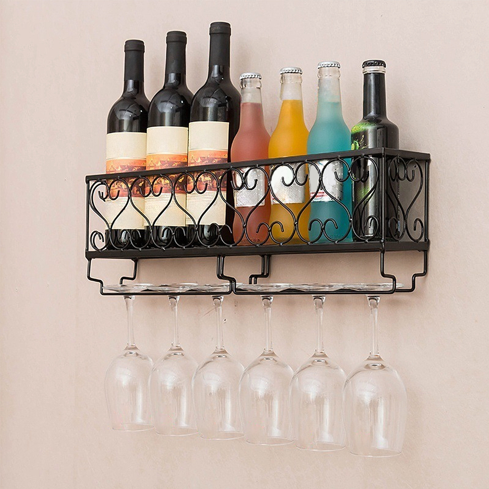 Home Bar Stand - 1 個の壁掛けワインボトルラック高品質の金属製簡単設置安定した配置ホームバー装飾用ワインウォールラック
