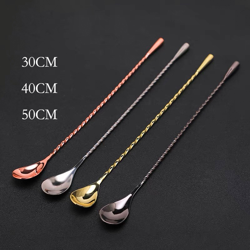 Bar Spoon Twisted - 30cm/40cm/50cmの涙型カクテルバースプーン、ミキシングスプーン。304ステンレス製、ねじり加工を施したミキシングスプーン。バーツール。