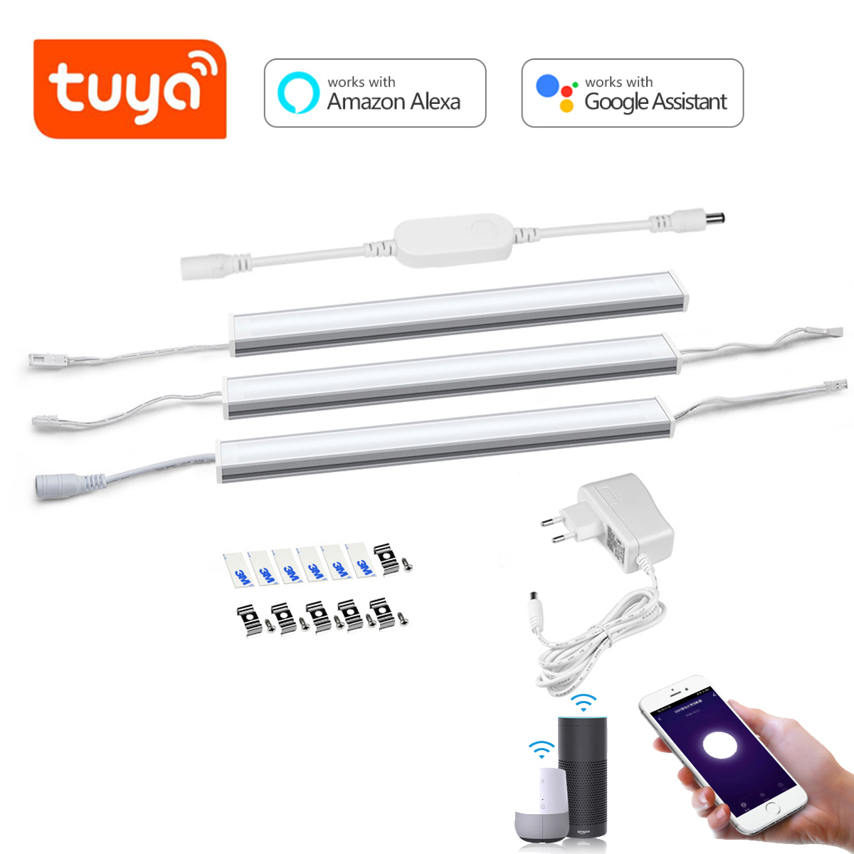 Home Bargains - スマートTuya WifiアルミバーLED照明キット、キャビネット下ライト、音声制御、キッチン、クローゼット用、Alexa、Google Home対応