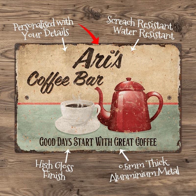 Home Bar And Coffee - CIFbuy カスタムテキストメタルコーヒーバーサイン パーソナライズされた名前入り レトロヴィンテージ キッチン ホームオフィス装飾