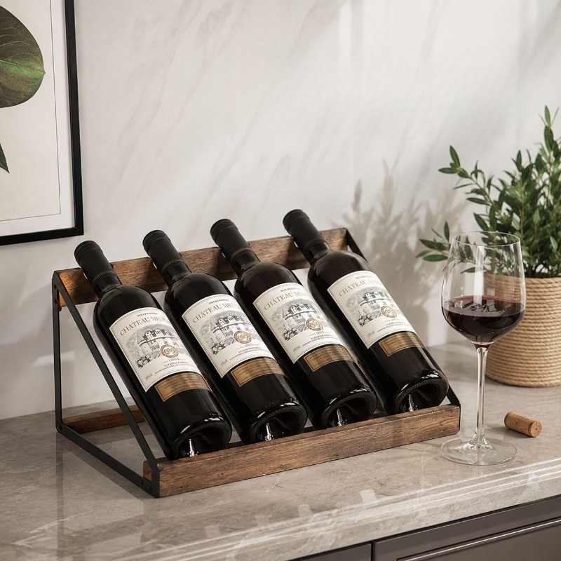 ホームバー木製ワインラック ワインボトルホルダー レトロ中空 - Home Bar Stand のレビューと価格