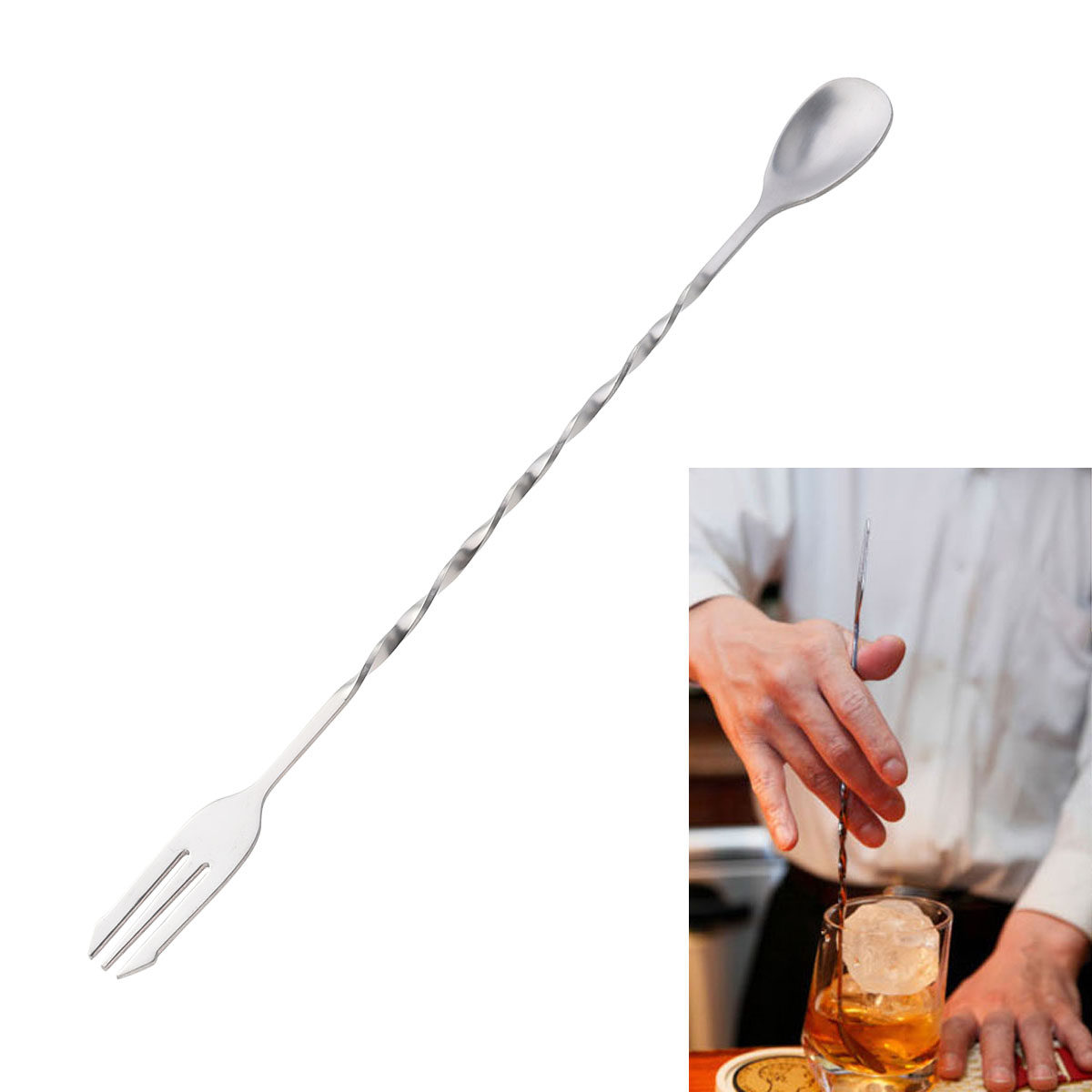 304ステンレス製カクテルピックスプーンミキシングフォークス - Bar Spoon Twisted のレビューと価格