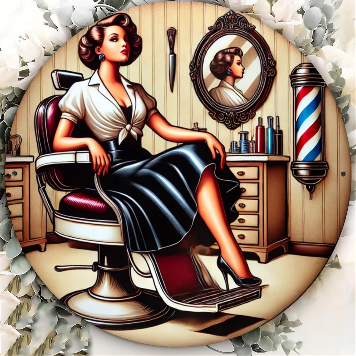 ヴィンテージ理髪店メタルサイン1枚、穴あけ済みの鉄製丸型ウォ - Home Barbershop のレビューと価格