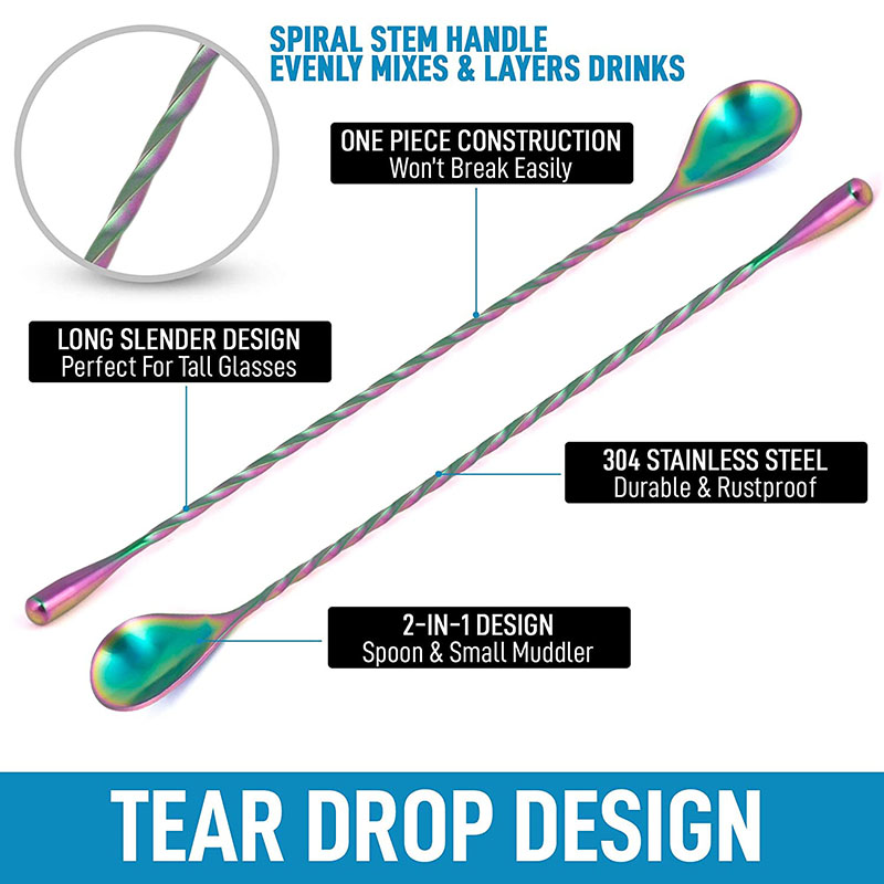 30cm/40cm/50cmの涙型カクテルバースプーン、ミキ - Bar Spoon Twisted のレビューと価格