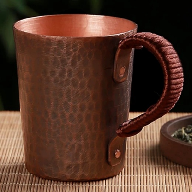 ヴィンテージ純銅コーヒーマグ、ハンマーテクスチャ織りハンドル - Mule Copper Mug のレビューと価格