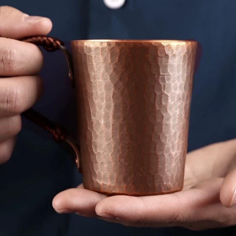 ヴィンテージ純銅コーヒーマグ、ハンマーテクスチャ織りハンドル - Mule Copper Mug のレビューと価格