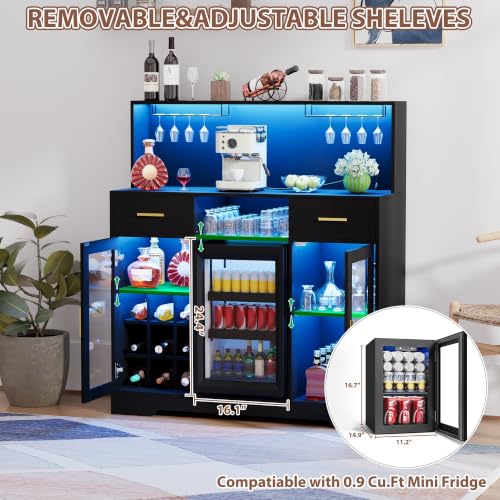 収納付きミニ冷蔵庫キャビネット、LEDライトと電源コンセント - Home Bar And Cabinet のレビューと価格