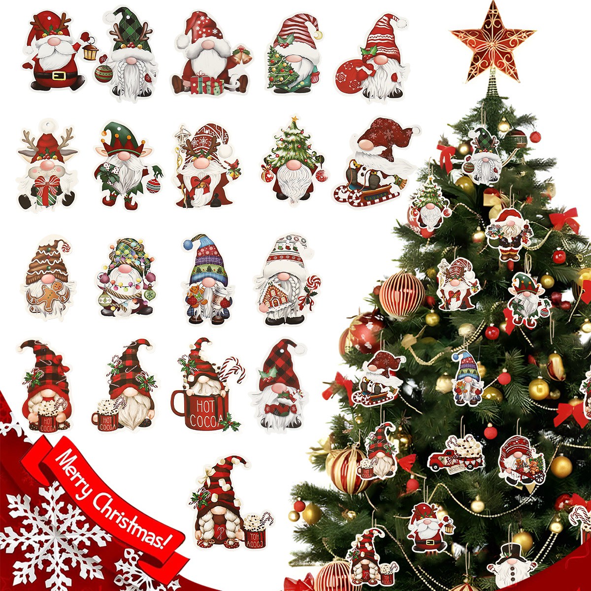クリスマスサンタノーム紙ペンダント、木の装飾品、家の装飾、新 - Home Bargains のレビューと価格